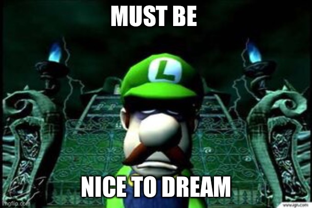 Depressed Luigi | MUST BE NICE TO DREAM | image tagged in depressed luigi | made w/ Imgflip meme maker