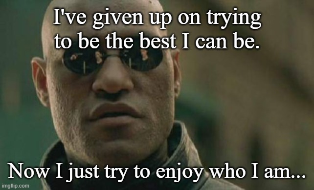 The Best You Can Be | I've given up on trying to be the best I can be. Now I just try to enjoy who I am... | image tagged in memes,matrix morpheus,the best you can be | made w/ Imgflip meme maker