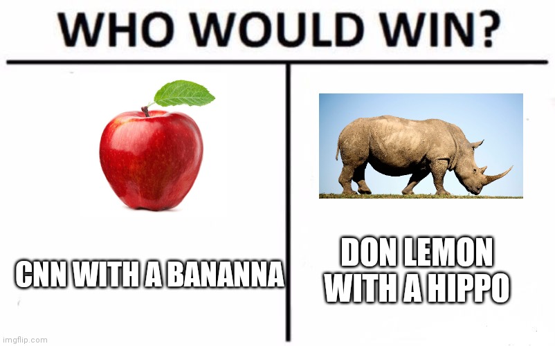 Who Would Win? Meme | DON LEMON WITH A HIPPO; CNN WITH A BANANNA | image tagged in memes,who would win | made w/ Imgflip meme maker
