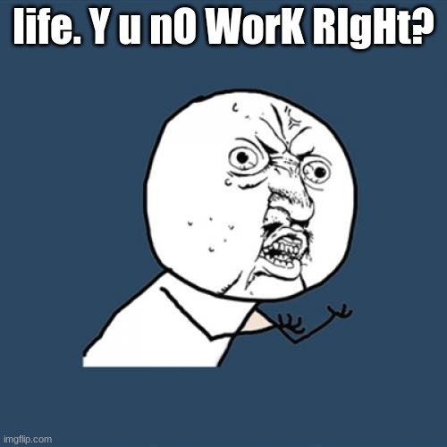 Y U No | life. Y u nO WorK RIgHt? | image tagged in memes,y u no | made w/ Imgflip meme maker