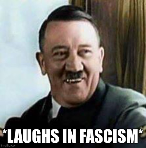 When the politics stream collectively laughs at an anonymous meme about the Mayor of Portland being tear-gassed by federal troop | *LAUGHS IN FASCISM* | image tagged in hitler laughing,fascism,fascists,politics,right wing,protestors | made w/ Imgflip meme maker