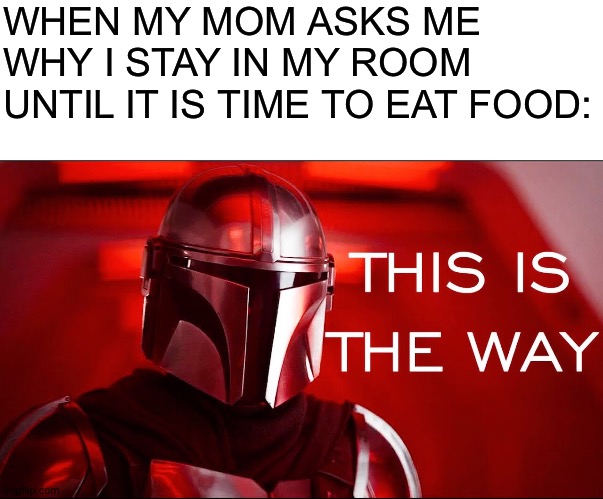 WHEN MY MOM ASKS ME WHY I STAY IN MY ROOM UNTIL IT IS TIME TO EAT FOOD: | image tagged in blank white template,this is the way | made w/ Imgflip meme maker