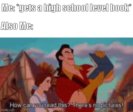 How 2 Read | Me: *gets a high school level book*; Also Me: | image tagged in there is no pictures | made w/ Imgflip meme maker