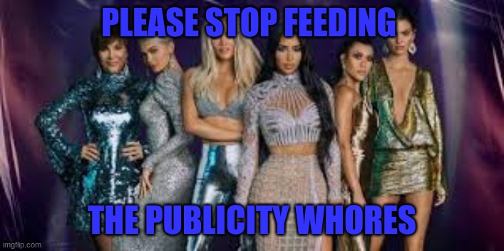 kardashians | PLEASE STOP FEEDING; THE PUBLICITY WHORES | image tagged in kardashians | made w/ Imgflip meme maker