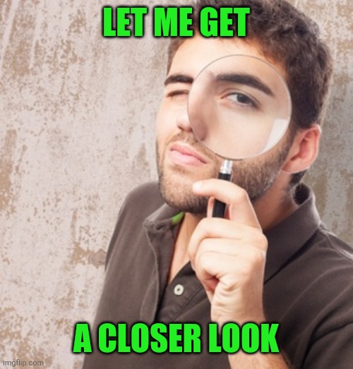 LET ME GET A CLOSER LOOK | image tagged in magnifying glass | made w/ Imgflip meme maker
