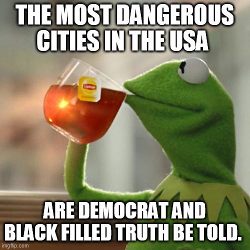 But That's None Of My Business Meme | THE MOST DANGEROUS CITIES IN THE USA; ARE DEMOCRAT AND BLACK FILLED TRUTH BE TOLD. | image tagged in memes,but that's none of my business,kermit the frog | made w/ Imgflip meme maker