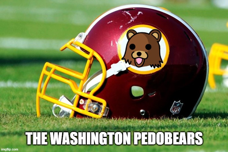 The Washington Pedobears | THE WASHINGTON PEDOBEARS | image tagged in washington redskins,pedobear,epstein approved,mascot | made w/ Imgflip meme maker