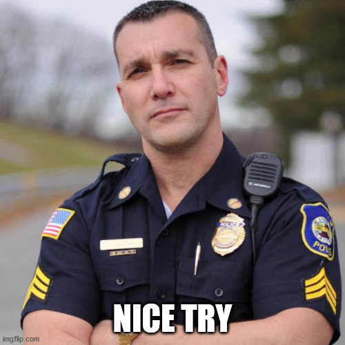 Cop | NICE TRY | image tagged in cop | made w/ Imgflip meme maker