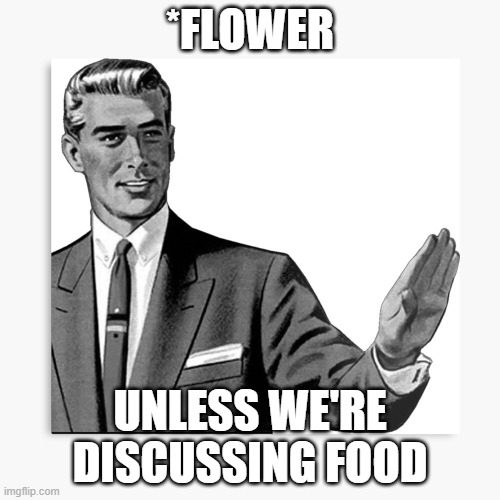 Correction Guy - HD | *FLOWER; UNLESS WE'RE DISCUSSING FOOD | image tagged in correction guy - hd | made w/ Imgflip meme maker