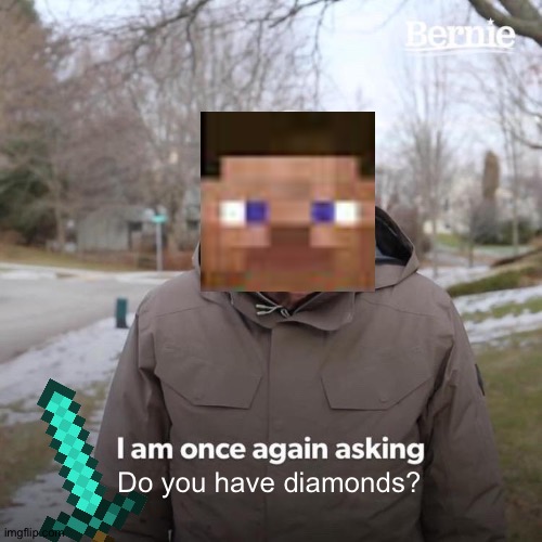 Steve needs diamonds!!! | Do you have diamonds? | image tagged in memes,bernie i am once again asking for your support,funny,steve,minecraft,diamond | made w/ Imgflip meme maker