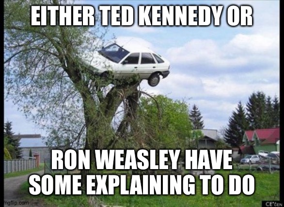 Secure Parking Meme | EITHER TED KENNEDY OR; RON WEASLEY HAVE SOME EXPLAINING TO DO | image tagged in memes,secure parking | made w/ Imgflip meme maker