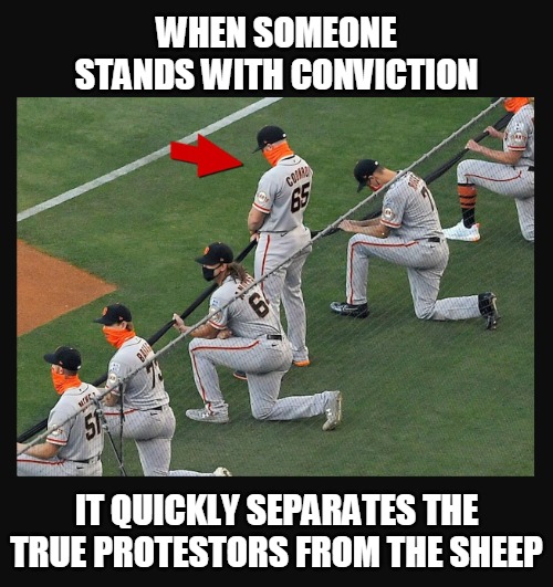 True Protest | WHEN SOMEONE STANDS WITH CONVICTION; IT QUICKLY SEPARATES THE TRUE PROTESTORS FROM THE SHEEP | image tagged in blm,protesters | made w/ Imgflip meme maker