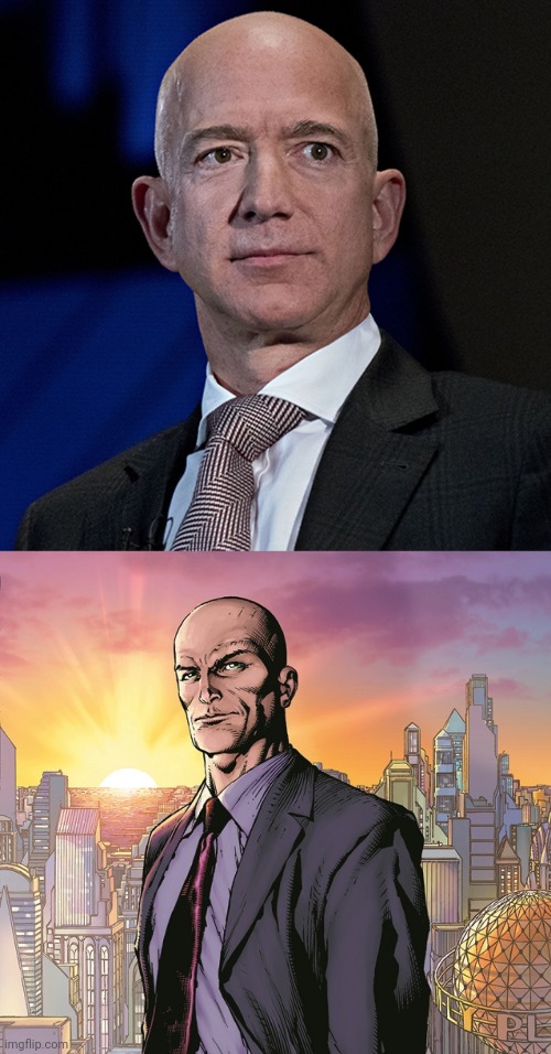 Bezos Luthor | image tagged in jeff bezos,lex luthor | made w/ Imgflip meme maker