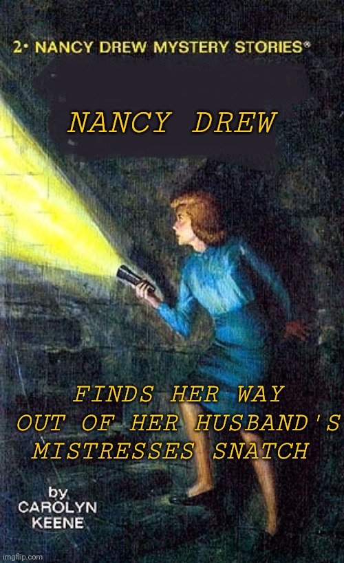 She a hoe | NANCY DREW; FINDS HER WAY OUT OF HER HUSBAND'S MISTRESSES SNATCH | image tagged in nancy drew | made w/ Imgflip meme maker