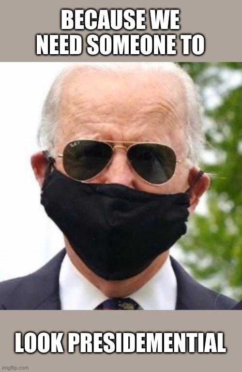 There is only one truly Presidemential candidate in this race. | BECAUSE WE NEED SOMEONE TO; LOOK PRESIDEMENTIAL | image tagged in biden mask | made w/ Imgflip meme maker