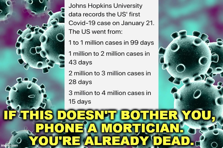Denial and delay. Thanks, Donald. | IF THIS DOESN'T BOTHER YOU, 
PHONE A MORTICIAN. 
YOU'RE ALREADY DEAD. | image tagged in coronavirus,covid-19,america,trump,pandemic,incompetence | made w/ Imgflip meme maker