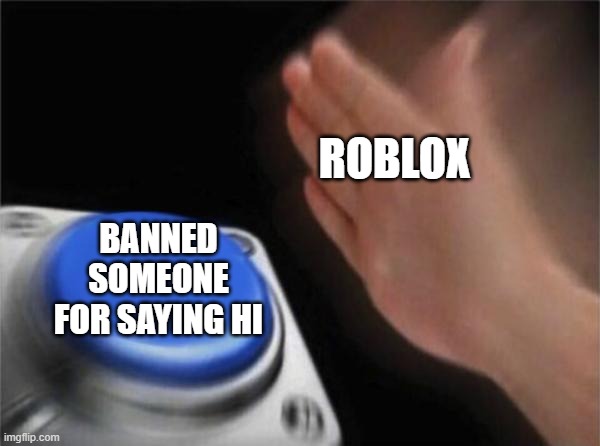 roblox | ROBLOX; BANNED SOMEONE FOR SAYING HI | image tagged in memes,blank nut button | made w/ Imgflip meme maker