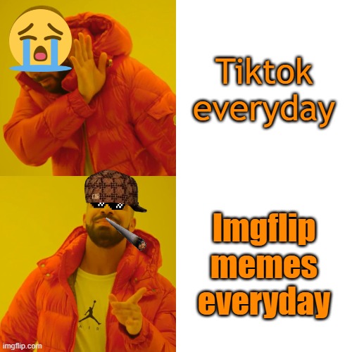 tiktok or imgflip | Tiktok everyday; Imgflip memes everyday | image tagged in memes,drake hotline bling | made w/ Imgflip meme maker