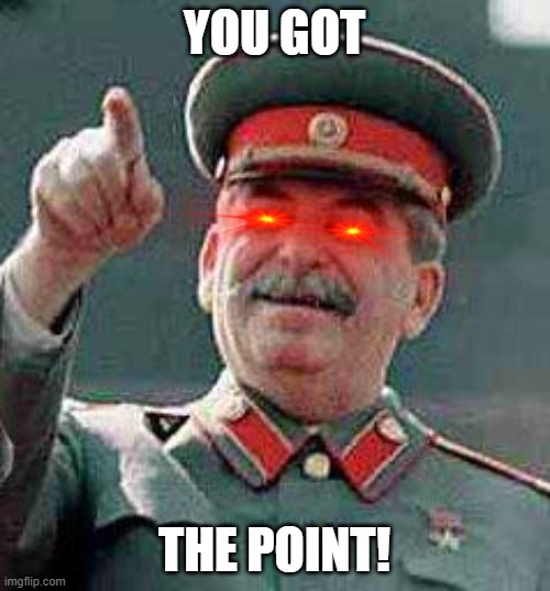 Stalin says | YOU GOT THE POINT! | image tagged in stalin says | made w/ Imgflip meme maker
