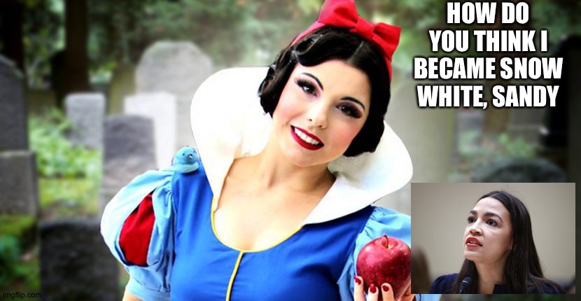 Becoming Snow White | HOW DO YOU THINK I BECAME SNOW WHITE, SANDY | image tagged in aoc | made w/ Imgflip meme maker