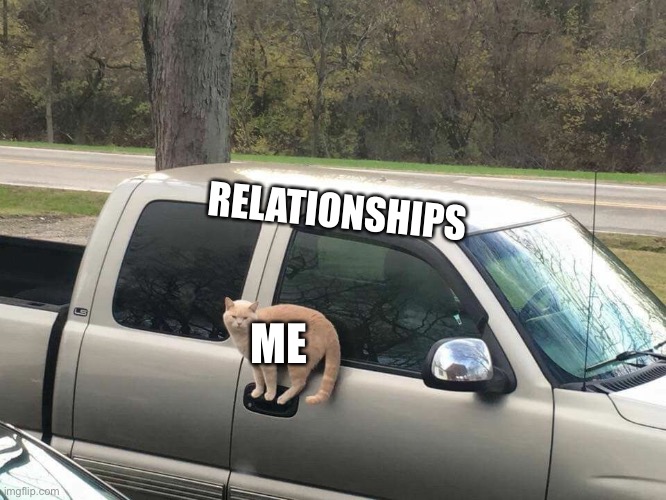 Me and relationships | RELATIONSHIPS; ME | image tagged in me and relationships | made w/ Imgflip meme maker