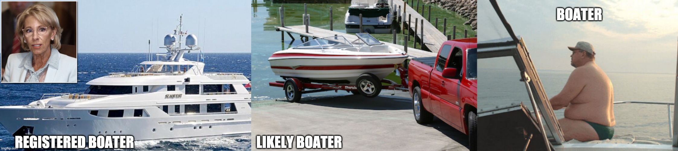 Boaters for Trump | BOATER; REGISTERED BOATER                                              LIKELY BOATER | image tagged in nevertrump | made w/ Imgflip meme maker