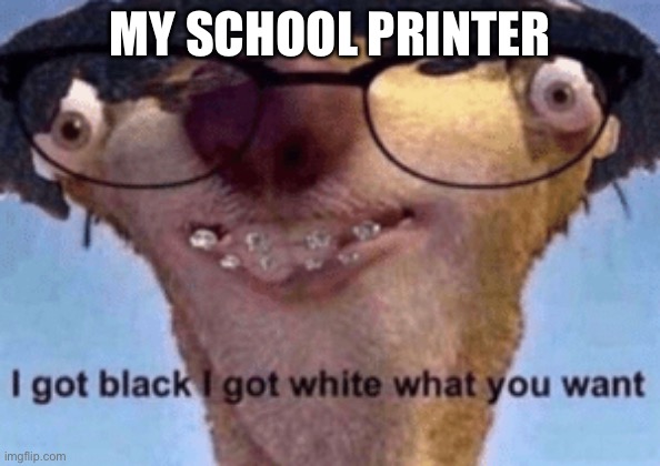 I got black I got white what ya want | MY SCHOOL PRINTER | image tagged in i got black i got white what ya want | made w/ Imgflip meme maker