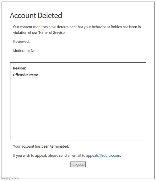 banned from ROBLOX | image tagged in banned from roblox | made w/ Imgflip meme maker