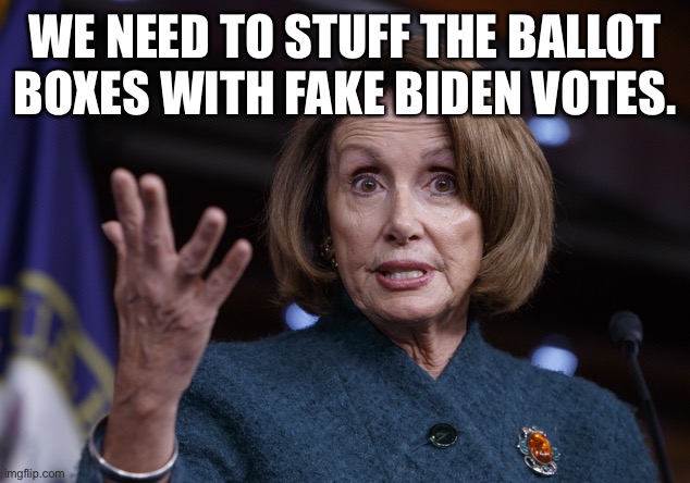 Good old Nancy Pelosi | WE NEED TO STUFF THE BALLOT BOXES WITH FAKE BIDEN VOTES. | image tagged in good old nancy pelosi | made w/ Imgflip meme maker