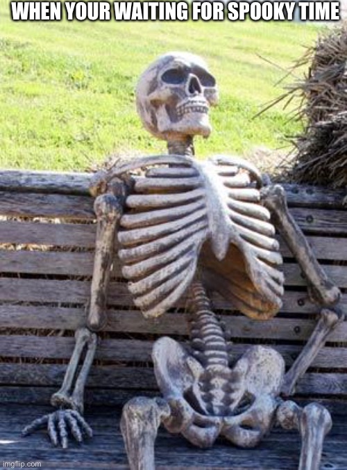 Waiting Skeleton Meme | WHEN YOUR WAITING FOR SPOOKY TIME | image tagged in memes,waiting skeleton,spooky,spooky time | made w/ Imgflip meme maker