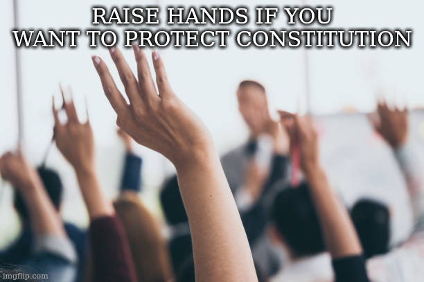Hands up | RAISE HANDS IF YOU WANT TO PROTECT CONSTITUTION | image tagged in hands up | made w/ Imgflip meme maker