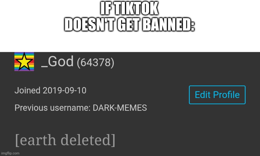 God made the right choice (btw my name is changed for thirty days enjoy the meme) | IF TIKTOK DOESN'T GET BANNED: | image tagged in god,memes,lol,xd,tiktok | made w/ Imgflip meme maker