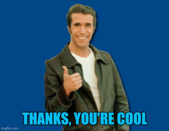the Fonz | THANKS, YOU'RE COOL | image tagged in the fonz | made w/ Imgflip meme maker