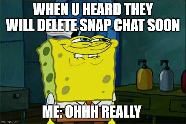 finally it's gone | WHEN U HEARD THEY WILL DELETE SNAP CHAT SOON; ME: OHHH REALLY | image tagged in memes,don't you squidward | made w/ Imgflip meme maker