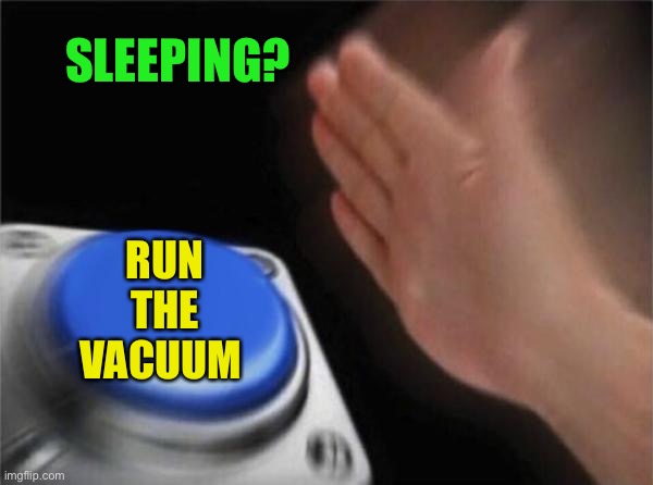 Blank Nut Button Meme | SLEEPING? RUN THE VACUUM | image tagged in memes,blank nut button | made w/ Imgflip meme maker