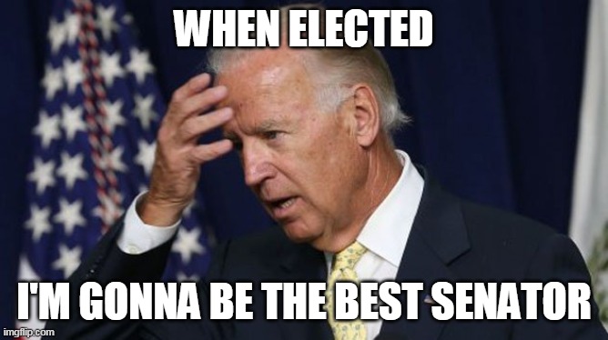 Joe Biden worries | WHEN ELECTED I'M GONNA BE THE BEST SENATOR | image tagged in joe biden worries | made w/ Imgflip meme maker