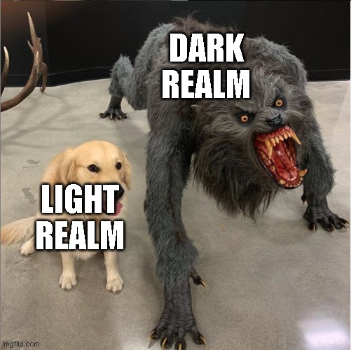 dog vs werewolf | DARK REALM; LIGHT REALM | image tagged in dog vs werewolf,super smash bros | made w/ Imgflip meme maker