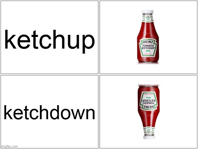word | ketchup; ketchdown | image tagged in memes,blank comic panel 2x2 | made w/ Imgflip meme maker