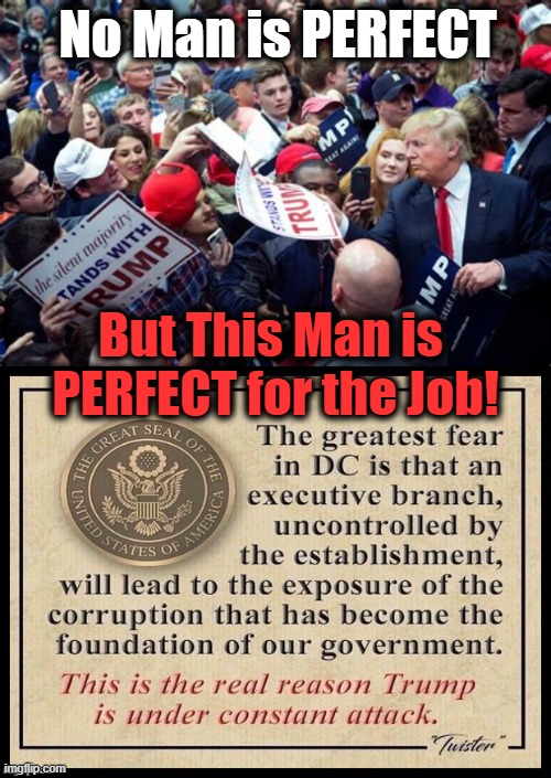 A Man FOR The People | No Man is PERFECT; But This Man is 
PERFECT for the Job! | image tagged in politics,political meme,donald trump,republican,conservative,donald trump approves | made w/ Imgflip meme maker