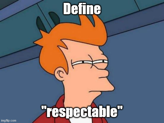 Futurama Fry Meme | Define "respectable" | image tagged in memes,futurama fry | made w/ Imgflip meme maker