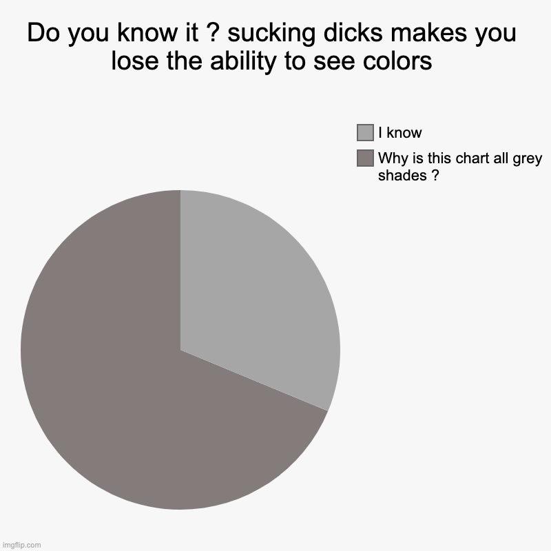 Which color do you see dawg ? | Do you know it ? sucking dicks makes you lose the ability to see colors | Why is this chart all grey shades ?, I know | image tagged in charts,pie charts | made w/ Imgflip chart maker