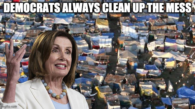 Dem's is the Facts | DEMOCRATS ALWAYS CLEAN UP THE MESS | image tagged in pelosi,blue city,homeless,shithole,fun,meme | made w/ Imgflip meme maker