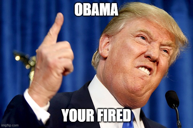Donald Trump | OBAMA; YOUR FIRED | image tagged in donald trump | made w/ Imgflip meme maker