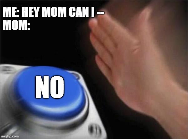 mom | ME: HEY MOM CAN I --
MOM:; NO | image tagged in memes,blank nut button,memes | made w/ Imgflip meme maker