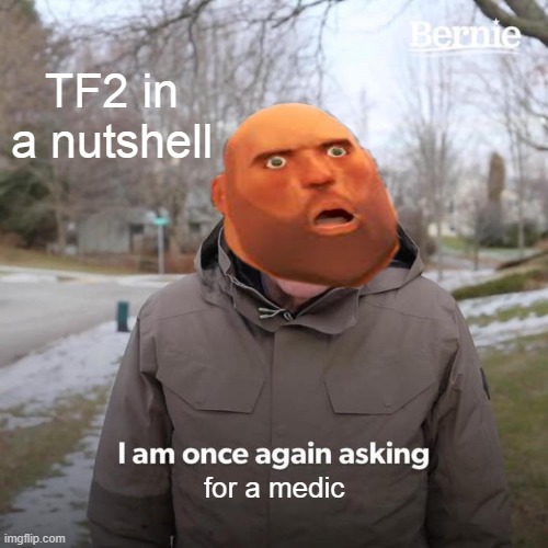 Tf2 in a nutshell | TF2 in a nutshell; for a medic | image tagged in memes,bernie i am once again asking for your support | made w/ Imgflip meme maker