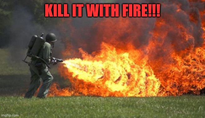 flamethrower | KILL IT WITH FIRE!!! | image tagged in flamethrower | made w/ Imgflip meme maker