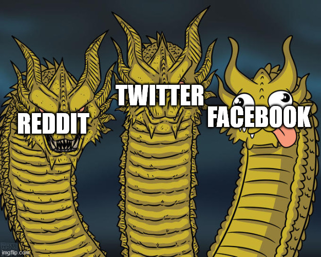 Three-headed Dragon | TWITTER; FACEBOOK; REDDIT | image tagged in three-headed dragon | made w/ Imgflip meme maker
