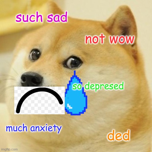Doge Meme | such sad; not wow; so depresed; much anxiety; ded | image tagged in memes,doge | made w/ Imgflip meme maker