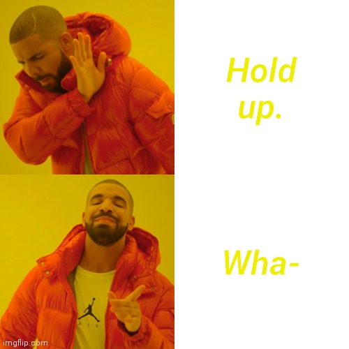 Drake Hotline Bling Meme | Hold up. Wha- | image tagged in memes,drake hotline bling | made w/ Imgflip meme maker