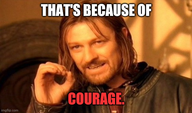 One Does Not Simply Meme | THAT'S BECAUSE OF COURAGE. | image tagged in memes,one does not simply | made w/ Imgflip meme maker